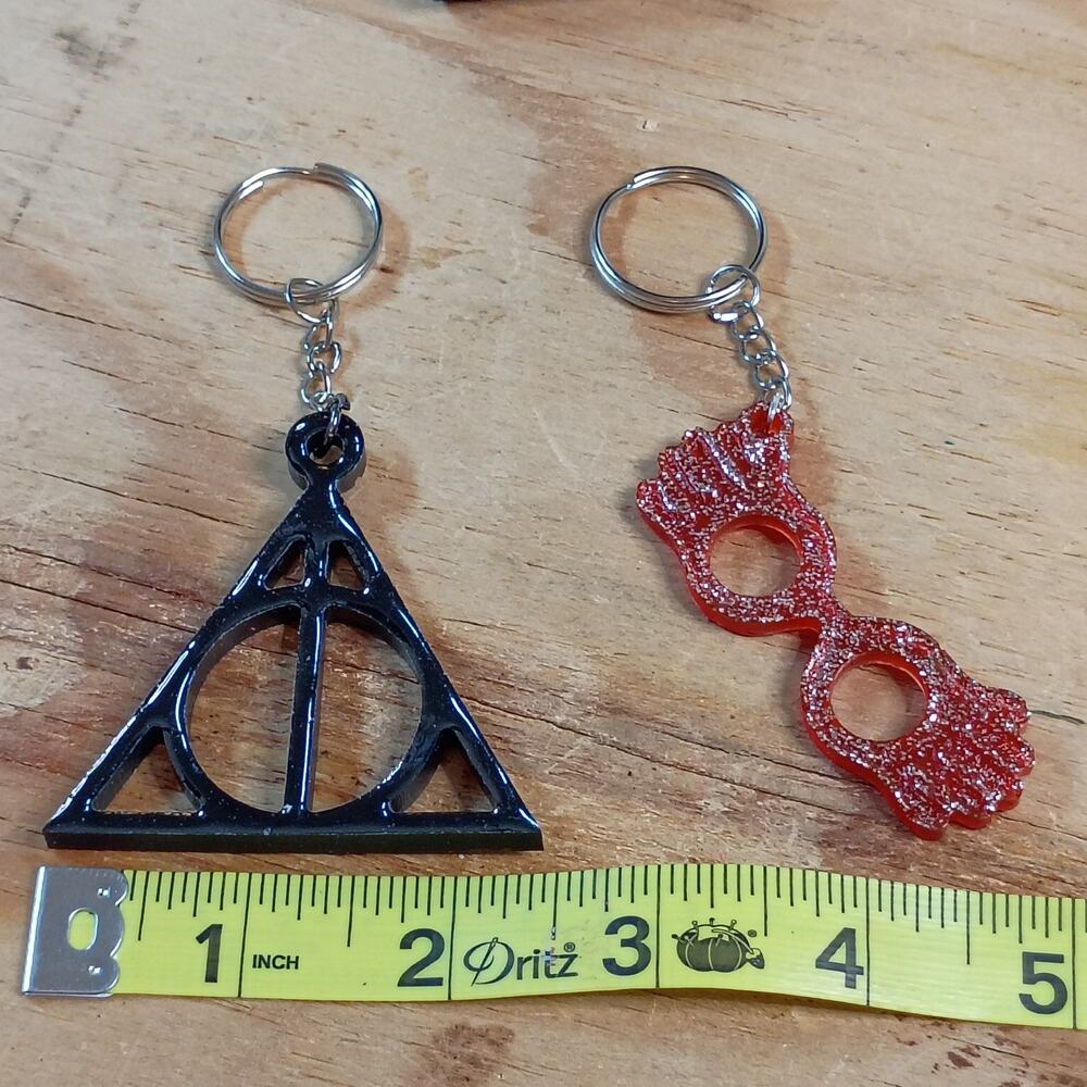 Handmade Harry Potter Keychain Lot Of 2 Keychains Luna Glasses Deathly Hallows